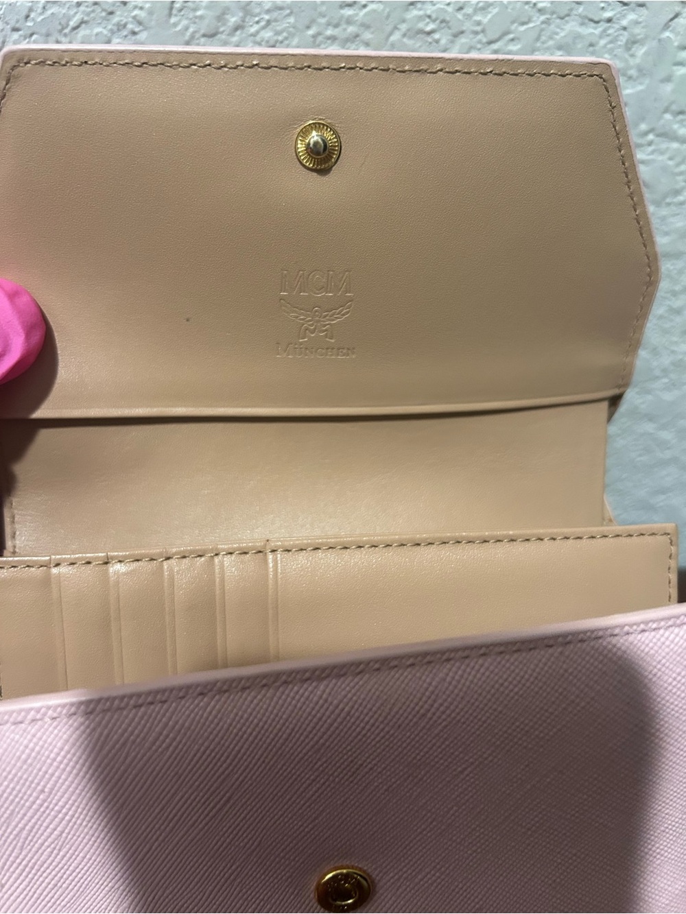MCM Pink Leather Bow Trifold Wallet - Picture 8 of 13